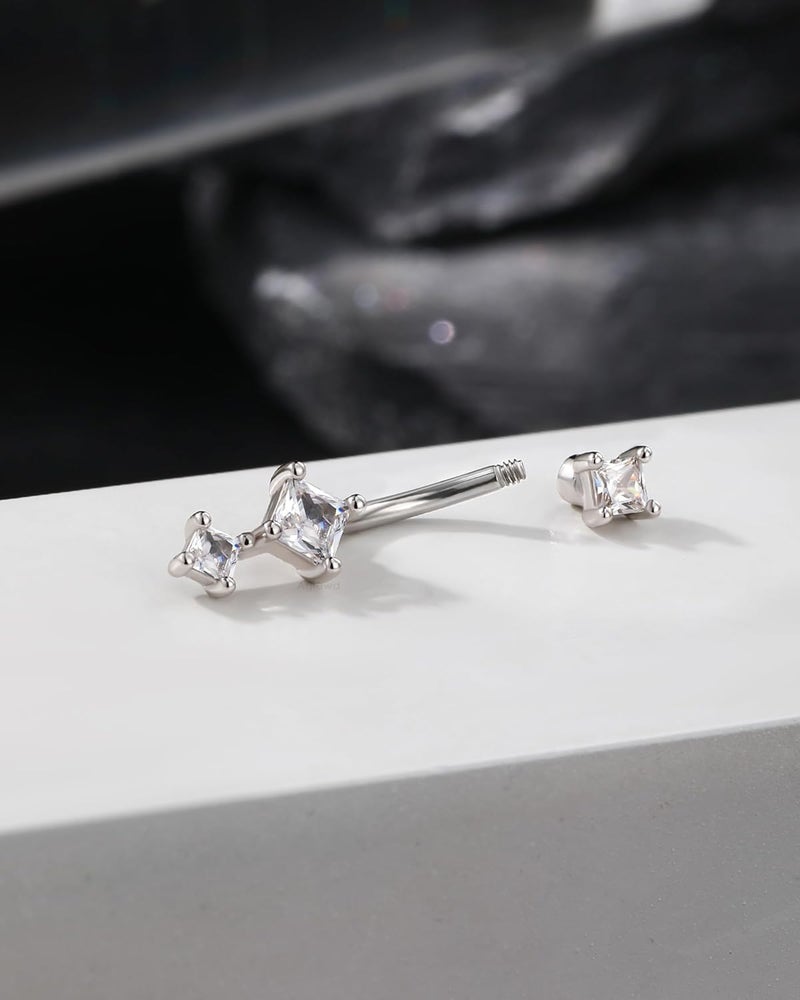 Agrewd Store Minimalist Rook Earrings 8MM Silver Rook Piercing Jewelry Stainless Steel Clear CZ 16G Belly Button Ring Curved Barbell - Image 5